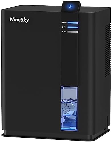 NineSky Dehumidifier for Home, 98 OZ Water Tank, (800 sq.ft) Dehumidifiers for Bathroom, Bedroom with Auto Shut Off, 5 Colors LED Light(H2 Black)