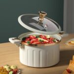Non-stick Enamel Micro Pressure Cooker, 2023 New Push-Pull Lock Pressure Cooker Soup Stew Pot Enamel Soup Pot, 8L Large Capacity Multifunctional Plumpy Non-stick Micro Pressure Pot (White)