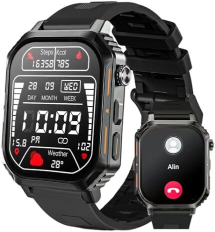 OCTDG Smart Watch,2.02 inch Fitness Tracker, 50M Waterproof Rugged Smart Watch for Men with Bluetooth Call(Answer/Dial Calls) 50 Days Battery Life,100+ Sports Modes Blood Pressure Heart Rate Monitor