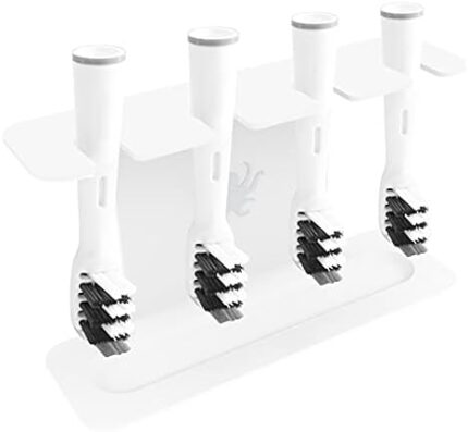 OCTOPODIS - Stainless Steel Electric Toothbrush Head Holder (Head Stand), Compatible with Oralb Braun, Oral b iO, Clic, Waterpik, FairyWill, Sonicare Adhesive or Free-Standing Installation (White)