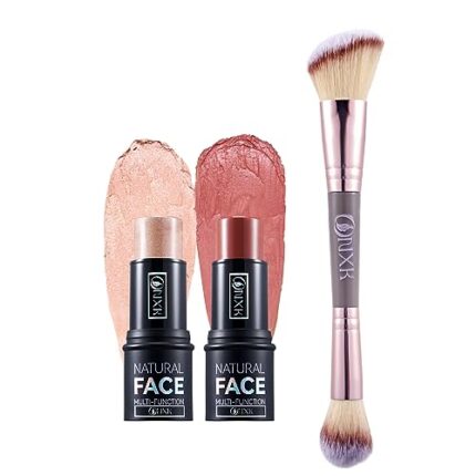 ONXK Highlighter Makeup Cream Contour Stick - Easy to Apply Natural Bronzer Stick & Blush Stick Non-greasy & Waterproof Blush for Cheeks Face Beauty Makeup Kit(Including Makeup Blush)