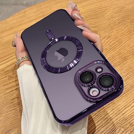 OOK Case Made for iPhone 15 Plus 6.7 Inch [Built-in Camera Lens Protector] [Compatible with MagSafe] Anti-Scratch Shockproof Protective Slim Electroplated Case for Women Men - Purple