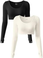 OQQ Women's 2 Piece Crop Tops Workout Long Sleeve Yoga Exercise Crop Tops