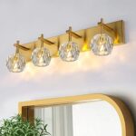 OSGNER Bathroom Light Fixtures, 4 Light Gold Crystal Bathroom Vanity Lights Over Mirror Modern Gold Vanity Light Wall Mounted for Bathroom