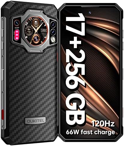 OUKITEL WP21 Rugged Smartphone Unlocked,17+256GB Android 12 Cell Phone,120Hz Helio G99 9800mAh Battery 66W Fast Charge,64MP Camera 20MP Night Vision,6.78" FHD+ Waterproof Mobile Phone 4G Dual Sim NFC