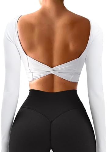 OZICERD Backless Workout Tops for Women Long Sleeve Gym Shirts Open Back Crop Top Cute Going Out Tops Yoga Athletic Tops
