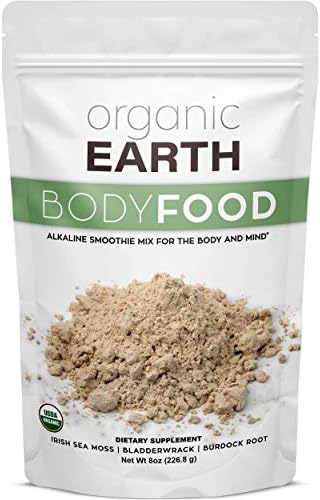 Organic Earth Irish Sea Moss Powder 8oz - Wildcrafted Sea Moss Organic with Bladderwrack & Burdock Root Powder - Thyroid, Digestion Support & Healthy Skin - USDA Certified Organic