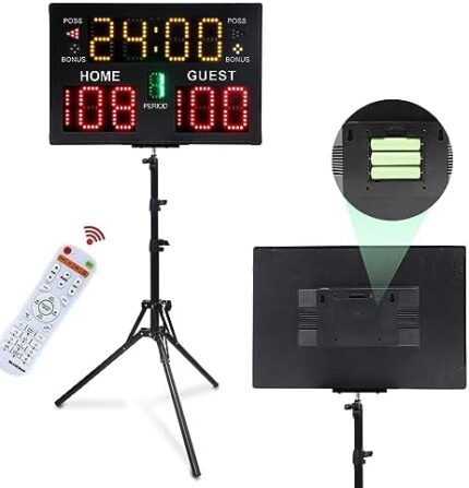 Ousmile Basketball Scoreboard with Stand, Digital Scoreboard with Timer Clock, Portable Battery Powered Electronic Scoreboard with Remote for Baseball/Tennis/Soccer/Volleyball/Ping Pong Games