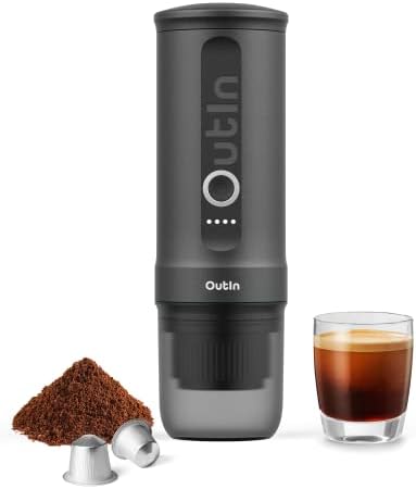 Outin Nano Portable Electric Espresso Machine with 3-4 Min Self-Heating, 20 Bar Mini Small 12V 24V Car Coffee Maker, Compatible with NS Capsule & Ground Coffee for Camping, Travel, RV, Hiking, Office