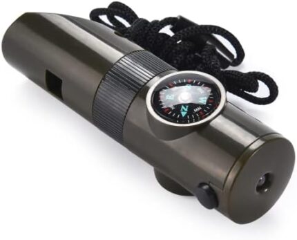 Outlery Survival Whistle with Compass, Thermometer, Reflective Mirror, and Sealed Storage - Multifunctional Whistle, Essential for Emergency, Camping, Hiking, Boating, and Outdoor Adventure