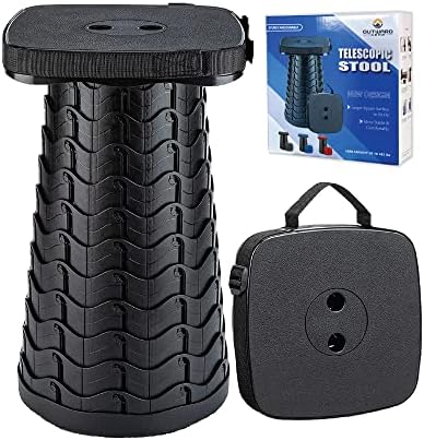 Outward Gear Upgraded Collapsible Stool Portable Chair for Adults Heavy Duty Camping Stools Sturdy Retractable Telescoping Stool (Black)