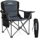 Overmont Oversized Camping Chair 385LBS Support Padded Portable Folding Arm Chair Heavy Duty Steel Frame Collapsible with Cup Holder Cooler Pocket Quad Lumbar Back for Outdoor Beach Fishing