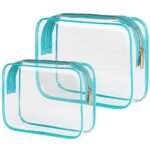 PACKISM Clear Makeup Bags, 2 Pack TSA Approved Toiletry Bags in 2 Size Clear Toiletry Bags for Traveling, Clear Cosmetic Bags Airport Carry on Clear Compliant Bag, Green