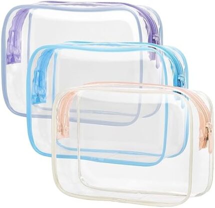 PACKISM TSA Approved Toiletry Bag, Clear Makeup Bag Waterproof Quart Size Bag, Travel Makeup Cosmetic Bag for Women Men, Carry on Airport Airline Compliant Bag, 3 Pack