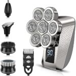 PEACEONE Head Shavers for Bald Men, IPX7 Waterproof Shaver, 7D Rechargeable Rotary Shaver, 5 in 1 Grooming Kit for Men, Wet/Dry Shaver Hair Trimmer with LED Display, USB Charging, Storage Bag