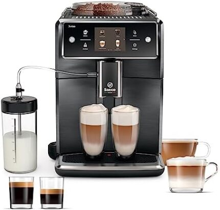 PHILIPS Saeco Xelsis Super Automatic Espresso Machine - LatteDuo Milk System, 15 Coffee Varieties, 6 User Profiles, Touchscreen, Black & Titanium, (SM7684/04)