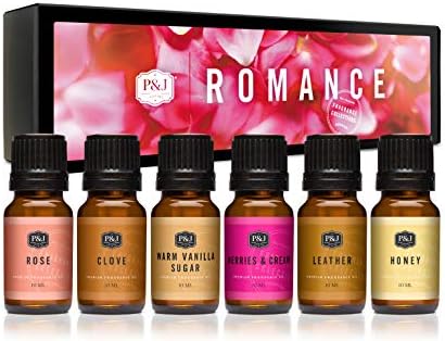 P&J Fragrance Oil Romance Set | Honey, Rose, Leather, Warm Vanilla Sugar, Berries & Cream, Clove Candle Scents for Candle Making, Freshie Scents, Soap Making Supplies, Diffuser Oil Scents