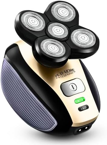 PLAY MORE ENTERPRISES 5-in-1 Electric Razor for Men - Wet Dry Head Shaver & Grooming Kit - Rechargeable Bald Head Shaver with Trimmers & Cleaning Brush