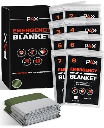 PREPARED4X Mylar Blankets 8 Pack - Waterproof Emergency Blanket - Rip and Tear Resistant Survivalist Gear - Emergency Thermal Blanket for Outdoor Survival 82"x52"