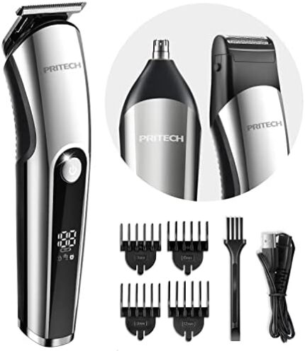 PRITECH Hair Clippers for Men Nose Hair Trimmer Micro Shavers 3 in 1 Mens Grooming Kit Cordless & Rechargeable Electric Hair Trimmer Led Display with T Blade Trimmer Cutting IPX6