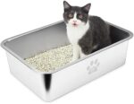 PWTAA Stainless Steel Cat Litter Box High Sided Metal Litter Pan for Large, Medium and Small Cats Rabbits, Anti-Splash Nonstick Litter Boxes - No Smell, Easy to Clean, 24" x 16" x 6"