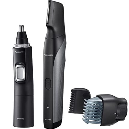Panasonic Grooming Kit for Body and Face, ER-GK80-S + ER-GN70-K Bundle, Wet/Dry Electric Body Hair Trimmer Plus Ear and Nose Hair Trimmer with Vacuum Cleaning System