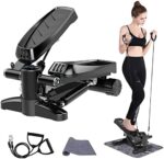 Papepipo Portable Stair Stepper for Exercise - Mini Stepper Fitness Equipment with LCD Monitor, Resistance Bands and Floor Mat