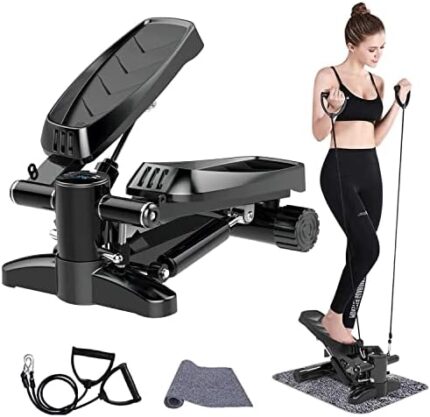 Papepipo Portable Stair Stepper for Exercise - Mini Stepper Fitness Equipment with LCD Monitor, Resistance Bands and Floor Mat