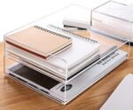 Paper Tray Organizer, Clear Acrylic Desk Organizers and Accessories, Office Supplies Organization, Stackable File Holder-Art Storage for School Classroom, Workspace Letter Tray-2 Pack/2 Tier