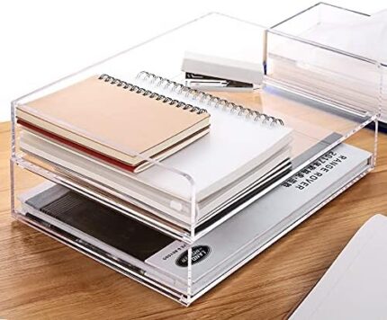 Paper Tray Organizer, Clear Acrylic Desk Organizers and Accessories, Office Supplies Organization, Stackable File Holder-Art Storage for School Classroom, Workspace Letter Tray-2 Pack/2 Tier