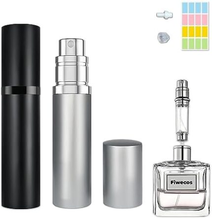 Perfume Travel Refillable Bottle Portable Atomizer Spray Bottle Fragrance Scent Pump Fill from Bottom Mini Pocket Size 5ml for Traveling and Outing (Black + Gray)