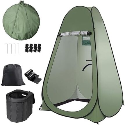 Petgin Portable Outdoor Toilet Kit for Adults,Pop Up Privacy Tent,Camping Folding Toilet,30 Toilet Bags,Washable Foldable for Travel,RV,Car,Beach,Hiking