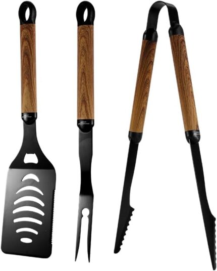 Phantom Chef BBQ Tool Set | Grill Accessories for BBQ | Stainless Steel Grilling Utensils | Indoor & Outdoor Fork, Spatula, Locking Tongs | Kitchen & Camping Griddle Tool | Easy to Clean | 3 Pieces