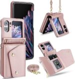 Phone Flip Case Wallet Case Compatible with OPPO Find N2 Flip 5G,Leather Zipper Handbag Purse Flip Cover Anti-Drop with Card Slots Holder Detachable Lanyard Capacity Wallet Case phone protection ( Col