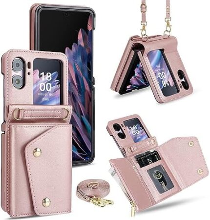 Phone Flip Case Wallet Case Compatible with OPPO Find N2 Flip 5G,Leather Zipper Handbag Purse Flip Cover Anti-Drop with Card Slots Holder Detachable Lanyard Capacity Wallet Case phone protection ( Col