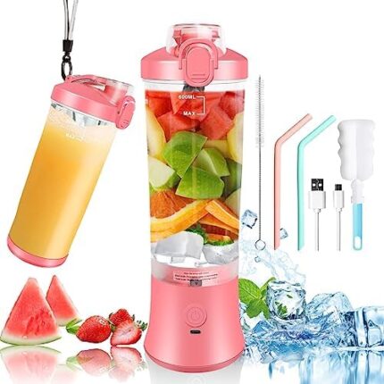Portable Blender, 22 Oz Personal Size Blender for Milkshakes and Smoothies with 6 Blades, 240Watts, 2 Blending Modes and Cleaning Brush, Waterproof Blender USB Rechargeable for Kitchen, Home