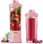 Portable Blender,270 Watt for Shakes and Smoothies Waterproof Blender USB Rechargeable with 20 oz BPA Free Blender Cups with Travel Lid. (Pink)