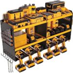 Power Tool Organizer with Charging Station, 6 Drill Holders Wall Mount, Heavy Duty Metal Premium Garage Utility Tool Shelf, Cordless Tool Storage with Screwdriver Heavy Duty Rack - Yellow