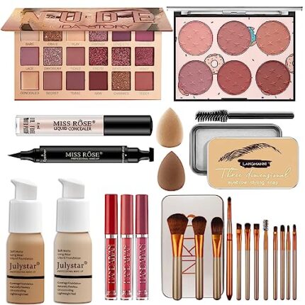 Professional Makeup kit,All in One Makeup Kit for Women Full Kit,Includes 18 Colors Eyeshadow Palette, Liquid Foundation & Concealer,Makeup Sponge, Eyebrow Soap, Liquid Lipstick，Face Blush，Makeup Brush, Winged Eyeliner Stamp,Makeup Gift Set for Women &Teens