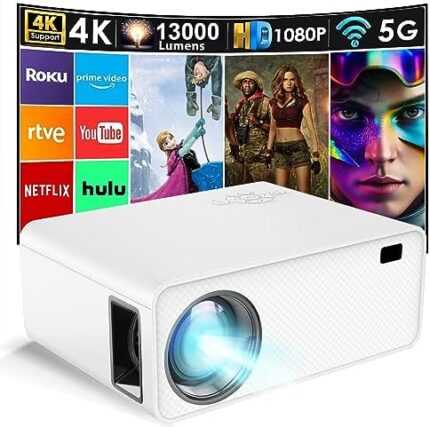 Projector with Wifi and Bluetooth, Wielio Mini Wifi Projector 1080P Full HD Portable Projector, 13000L Video Movie Projector 4K Home Theater Compatible with TV Stick Smartphone HDMI USB AV