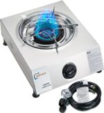 Propane Stove Single Burner Propane Stove 1 Burner Propane Burner Camping Stove Propane with Propane Adapter Hose 12000 BTU Portable Gas Stove One-piece Panel Design(silver)
