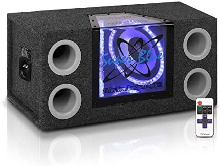Pyramid 1000W Dual Bandpass Speaker System - Car Audio Subwoofer w/ Neon Accent Lighting, Plexi-Glass Front Window, 4 Tuned Ports, Silver Polypropylene Cone & Rubber Edge Suspension - Pyramid BNPS102