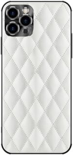 QANXGOG Case for iPhone 15/15 Pro/15 Plus/15 Pro Max, Quilted Leather Case [Camera Lens Protection] Soft TPU Silicone Slim Cover,White,iPhone15 Pro Max