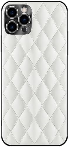 QANXGOG Case for iPhone 15/15 Pro/15 Plus/15 Pro Max, Quilted Leather Case [Camera Lens Protection] Soft TPU Silicone Slim Cover,White,iPhone15 Pro Max