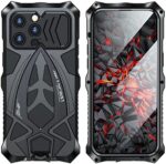 QANXGOG Metal Case for iPhone 15/15 Pro/15 Plus/15 Pro Max, Military Grade Protective Heavy Duty Full Body Shockproof Metal Bumper Silicone Case with Screen Protector,Black,iPhone15 ProMax