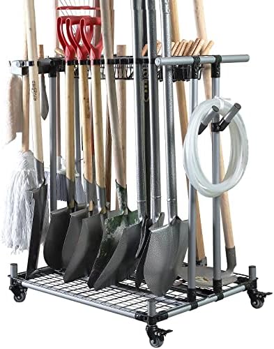 QTJH Heavy duty garden tool organizer garage storage holder storage large long farming tools lawn tool metal rack shovel and rake organizer