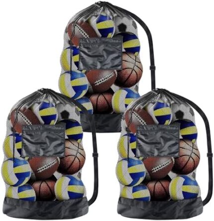 QTLCOHD 3 Pcs Extra Large Ball Bag Mesh Soccer Ball Bag Basketball Bags Team Balls Bag with Adjustable Shoulder Strap Sports Equipment Storage Bags for Soccer Ball Basketball(28" x 40")