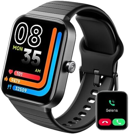 Quican 1.8" Smart Watch Call and Text with Alexa for Android iPhone, Heart Rate Blood Oxygen Sleep Monitor Step Calorie Counter, Men Women Fitness Tracker Smartwatch IP68 Waterproof Black