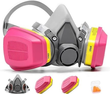 RANKSING Reusable Respirator Gas Mask with 60923 Filters to Protection Against Dust, Fumes, Asbestos, Chemicals and Particles while Painting, Spraying, Polishing and More, Medium