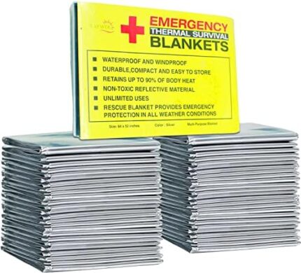 RAYWER (4 Pack Emergency Thermal Survival Blankets, Mylar Blankets for Outdoor, Camping, Hiking, Survival, Large Silver Thermal Sheets, Heavy Duty Gear (4 pcs, Size 84x52)